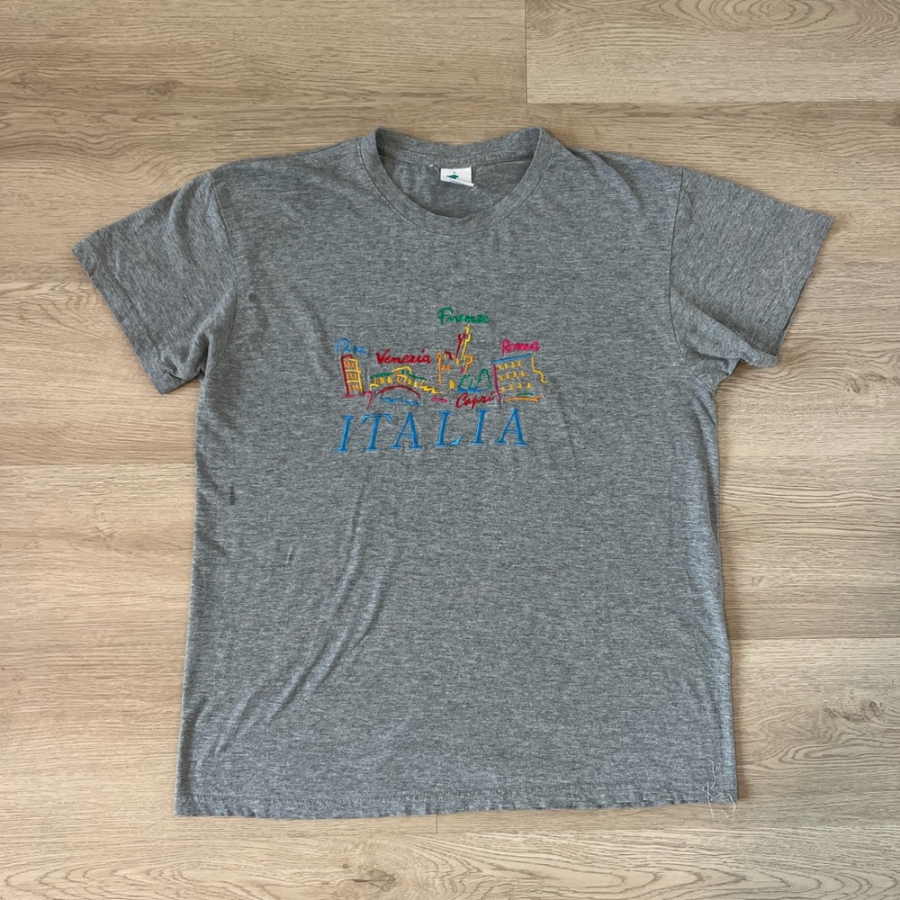 Italia Cities Tee Shirt Women’s Large Gray Vintage Stitched Italy Made